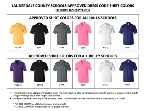 Approved shirt colors for RHS students. 